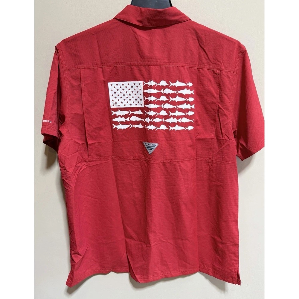 NWT Columbia PFG OMNI- Shade Raging Cajuns Red Short Sleeve Vented Shirt